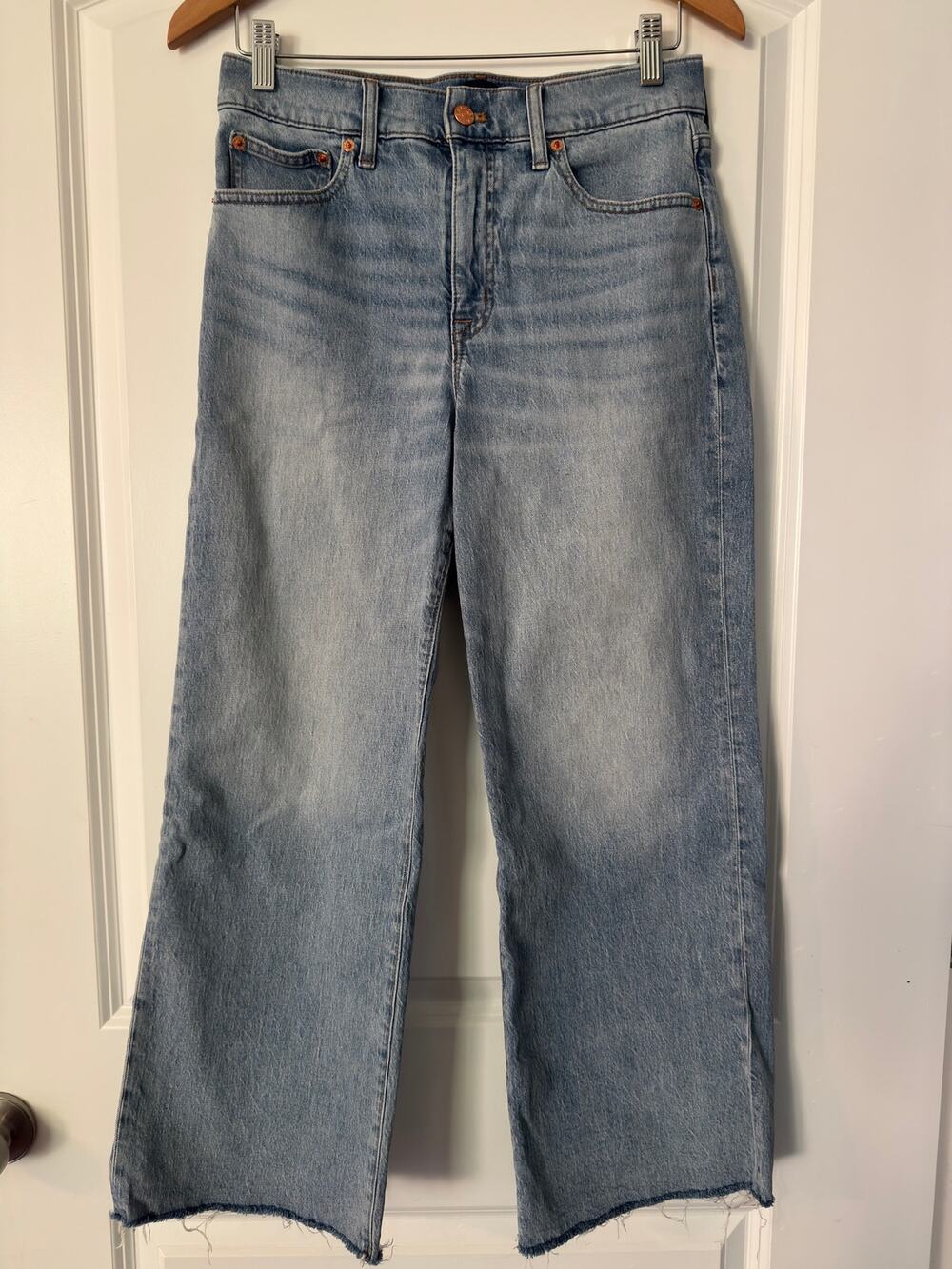 J.Crew High-Rise Wide-Leg Crop Jeans Light Wash Denim Raw Hem Casual 27
